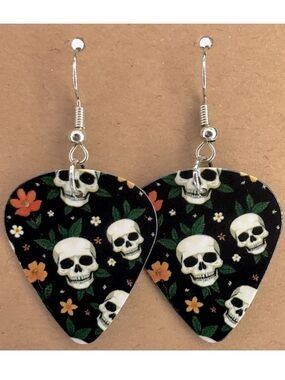 Skull Guitar Pick Custom Earrings Fashion Jewelry